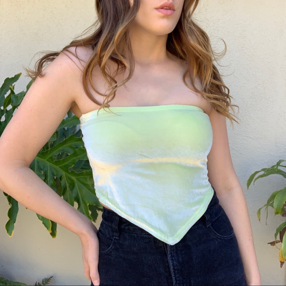 90s vintage lime green velvet crop top/tube top - Picture 5 of 7